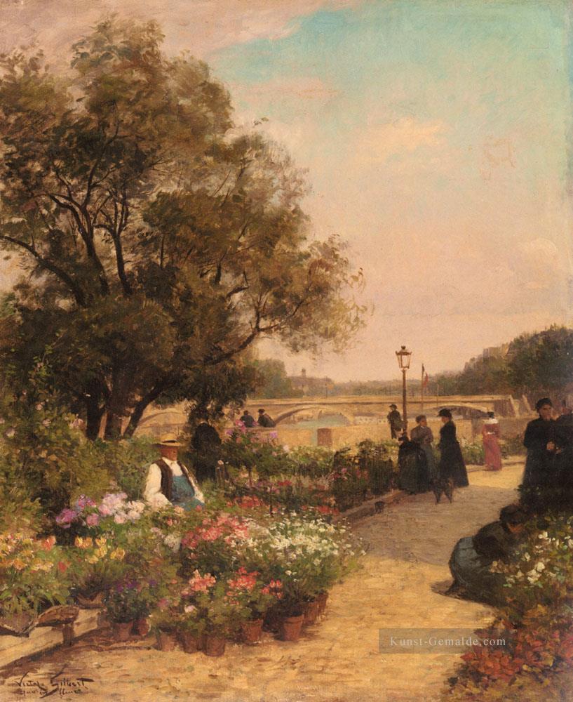 Gilbert Vibert Gabriel Quai Aux Fleurs Landschaft belgische Maler Alfred Stevens impressionistische Blumen Ölgemälde